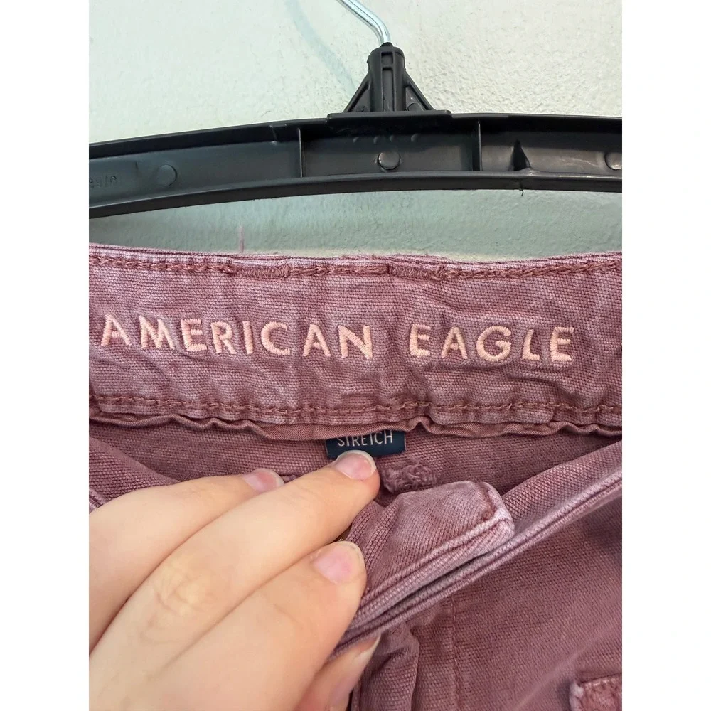 American Eagle Stretch Flare Utility Pants Mauve Purple Size 2 Long High Rise